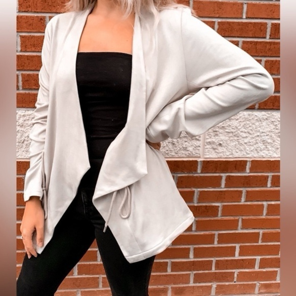 Thread & Supply Light Suede Cream Open Front Cardigan - Picture 2 of 11
